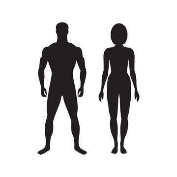 Two black silhouettes of male and female figures