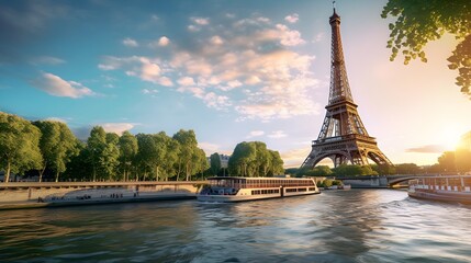 Eiffel tour over Seine river 