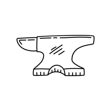 recommend clip art: Steel anvil doodle, forge workshop. Line art style vector.