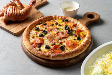 Pizza, bulgogi, pizza, pastry, bacon, cheese crust, cheese, sweet potato, cheddar cheese