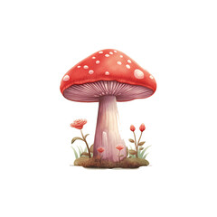 Cute Mushroom Whimsical Magical Fantasy Clip Art - Purple with Flower - Vintage Transparent Background AI generated
