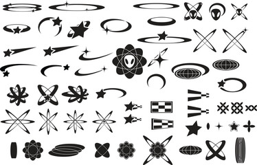 swiss bauhaus y2k brutalism, y2k elements, y2k stars 