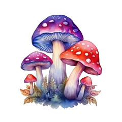 Cute Mushroom Whimsical Magical Fantasy Clip Art - Purple with Flower - Vintage Transparent Background AI generated
