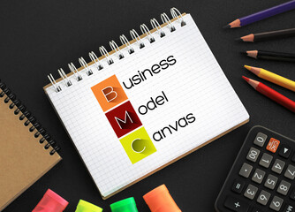 BMC - Business Model Canvas acronym on notepad, business concept background