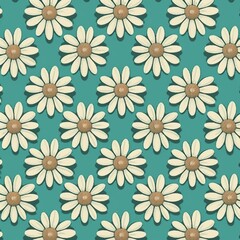 Seamless pattern with daisies on a turquoise background. Generative AI.