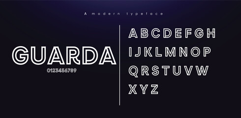 Guarda vector minimalist futuristic linear alphabet, typeface, letters, font, typography. Global swatches.