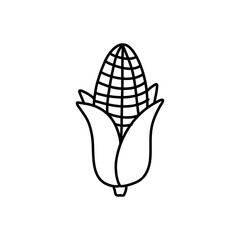 A cute hand-drawn ear of ripe corn. Doodle vector illustration for vegetable blanks, cooking recipes and kitchen design.