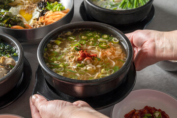 Bean sprouts, rice soup, pork, meat, Tongyeong, oysters, bibimbap, Korean food,