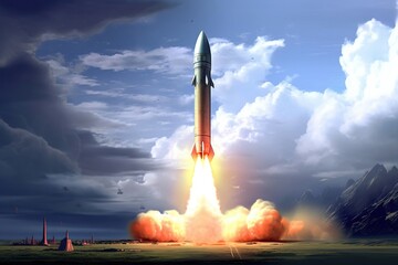 Military intercontinental ballistic missile soared with unparalleled speed and precision, an embodiment of technological might and strategic capability. Generative AI - obrazy, fototapety, plakaty