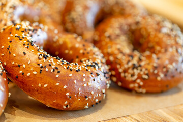 Delicious freshly baked bagels at the cafe, a perfect addition to the morning coffee