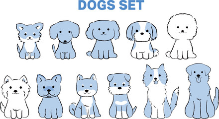 手書き風のシンプルなかわいい犬のイラスト　全身/おすわり　青色