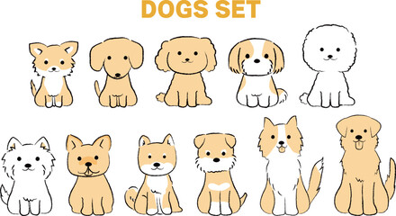 Fototapeta premium 手書き風のシンプルなかわいい犬のイラスト 全身/おすわり 黄色