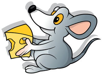 Side View of a Gray Mouse Holding a Piece of Cheese in its Paws