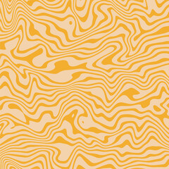 Abstract retro groovy background. Wavy swirl vector pattern. Vintage psychedelic social media post template. Trippy cover design, square poster in 60s-70s style. Pastel yellow liquid hippie texture