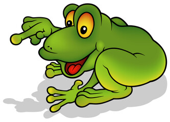 Funny Green Frog with Smile and Yellow Eyes from Profile