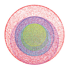 Distorted geometric circle . Minimal art design . Noise destroyed  logo . Trendy grainy shapes . Graph print texture .Spray effect .Grunge texture . Distressed element .vector 