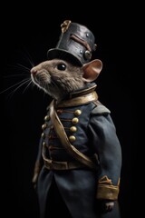 Illustration of a mouse military general dressed in vintage military uniform from 18th century. 	