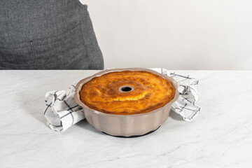 Lemon blueberry bundt cake with powdered sugar dusting