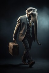 Elephant in a business suit, holding a briefcase, blending nature and professionalism.Generative AI.