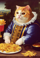 FAT CAT EATING FRIES