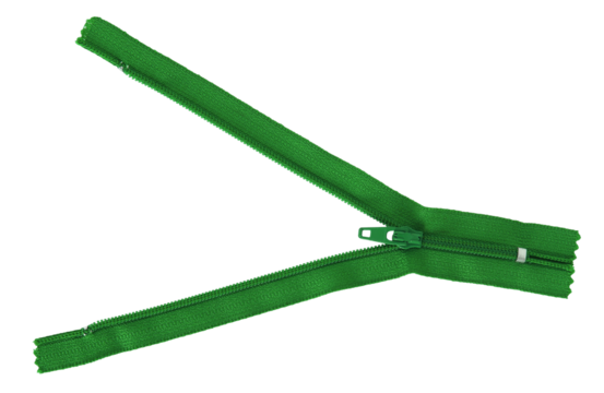 green zipper isolated with clipping path