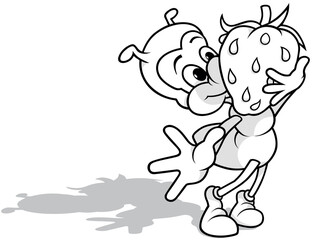 Drawing of an Ant Carrying a Strawberry
