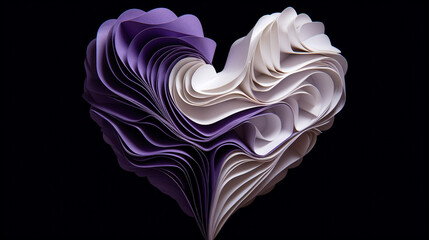 abstract purple white heart dark background, isolated 
