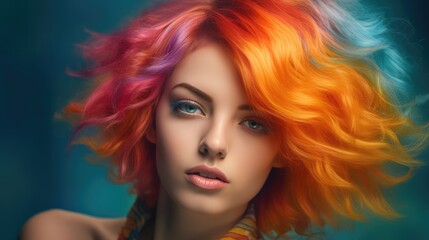 Pretty girl with colorful hair. Generative AI