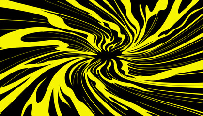 Yellow-black background with swirl of spiral energy. Spiral tunnel.