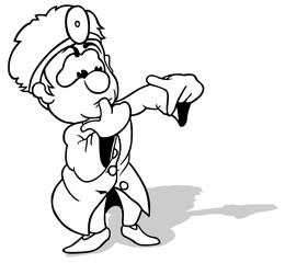 Drawing of a Doctor in a White Coat Pointing with his Hands