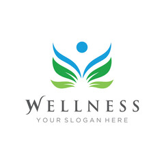 Wellness natural abstract logo template design with unique natural person and leaf concept with creative idea.Logo for business, health, meditation, relaxation.