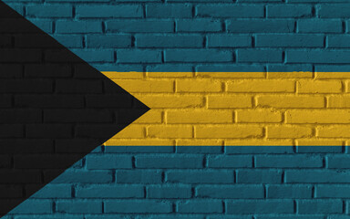 Bahamas country national flag painting on old brick textured wall with cracks and concrete concept 3d rendering image realistic background banner