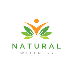 Wellness natural abstract logo template design with unique natural person and leaf concept with creative idea.Logo for business, health, meditation, relaxation.