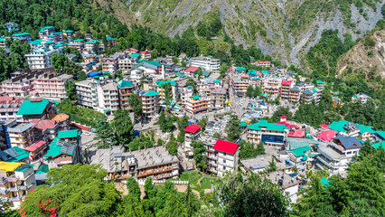 McLeodganj, Dharamshala - Aerial view of McLeodganj of Himachal Pradesh surrounded by cedar forests...