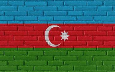 Azerbaijan country national flag painting on old brick textured wall with cracks and concrete concept 3d rendering image realistic background banner