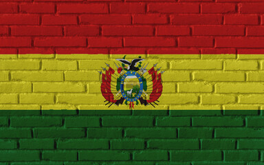 Bolivia country national flag painting on old brick textured wall with cracks and concrete concept 3d rendering image realistic background banner