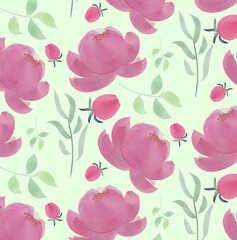 seamless floral watercolor vector pattern with pink roses and greenery, wedding watercolor pattern