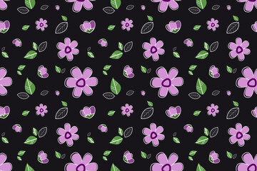 Seamless pattern with floral botanical leaves and flower by hand  drawn watercolor. Colorful splashing in the paper for background fabric, textile, gift wrapping paper. 