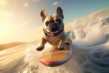 Image Happy French Bulldog Surfing