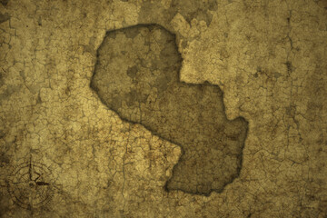 map of paraguay on a old vintage crack paper background .