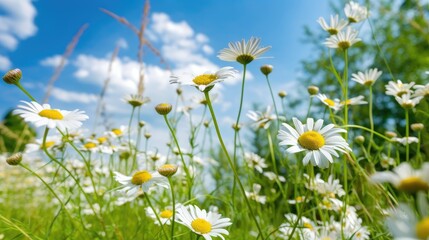 Fototapeta na wymiar Field of daisies flowers in the grass. Generative AI