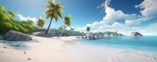 Peaceful and serene island getaway with palm trees and turquoise waters is AI Generative.