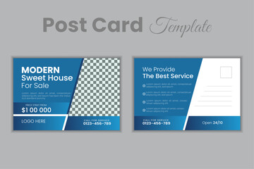 Fototapeta premium Real estate or marketing agency postcard template Modern Creative Vector, Modern & Elegant For Home Sale
