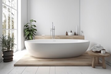 Naklejka na ściany i meble bathroom architecture white home spa luxury interior bathtub house wood modern. Generative AI.