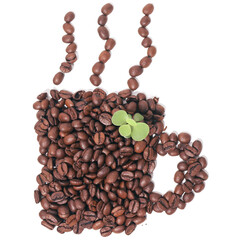 coffee beans forming a cup on white background
