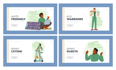 Eco-friendly People Landing Page Template Set. Environmentally Conscious Characters Dedicated To Sustainability