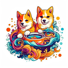 Cute ramen shiba inu dog, generative AI illustration, clip art, cartoon style