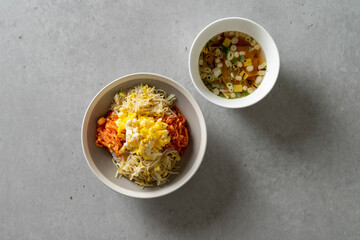 bibimbap, rice cake, stir-fry, fruit, red bean shaved ice, mango, cup shaved ice, peach, lemon tea, americano, oriental medicine, ssanghwa tea, sweet potato, latte, lemon tea