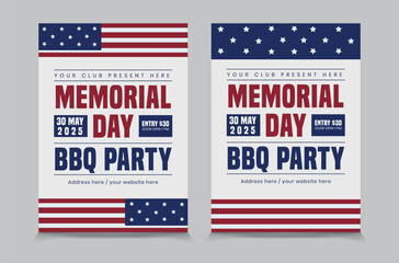 Memorial Day BBQ flyer template, Memorial Day invitation design vector. - obrazy, fototapety, plakaty