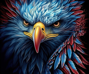 Fototapeta premium A close up of an eagle's face on a black background. Generative AI.